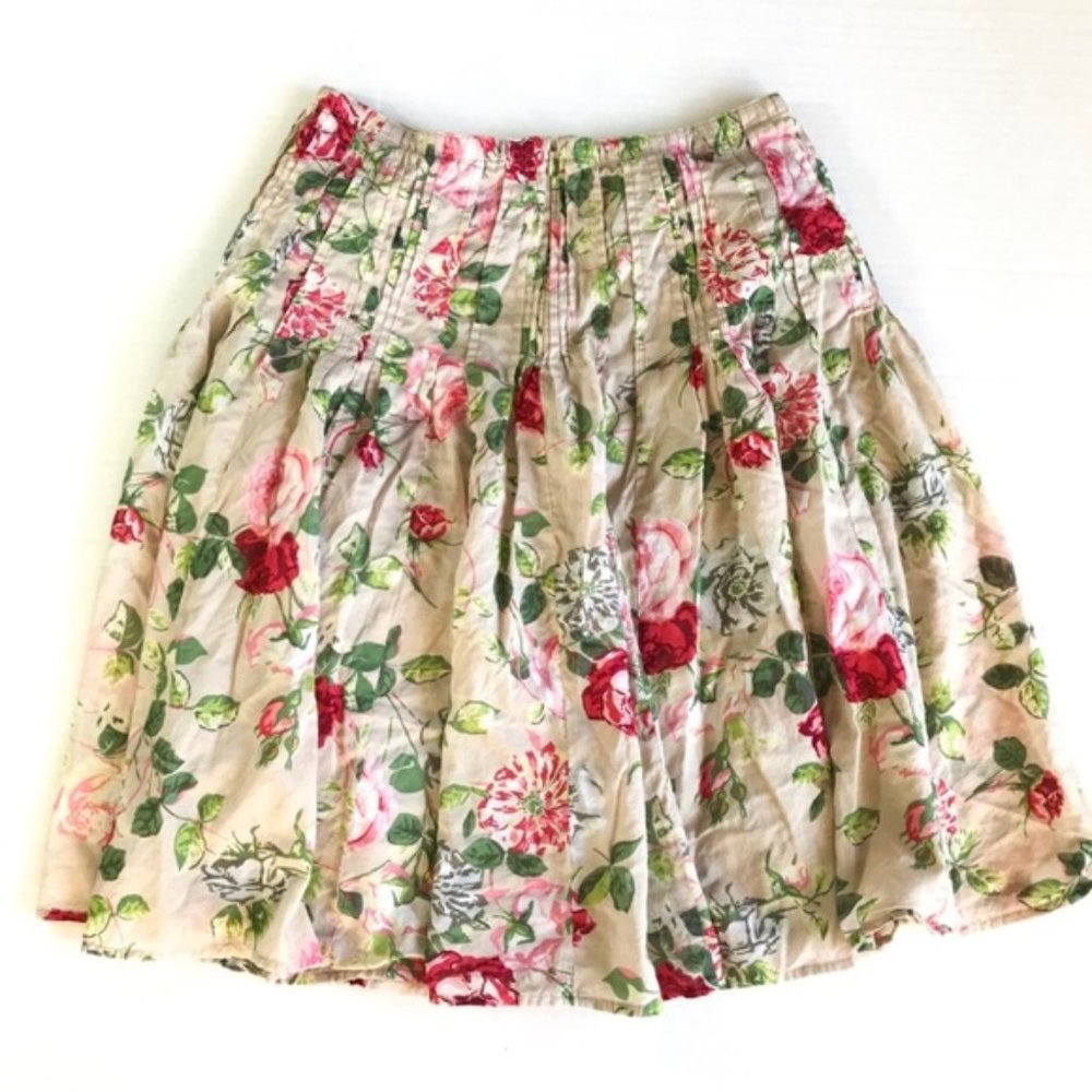 Cabi Tan Floral Midi Skirt Flare Pleated 4 - Picture 2 of 4